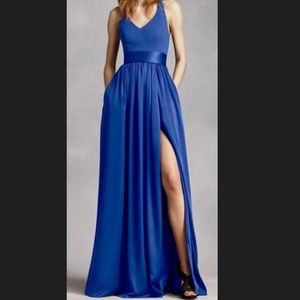 Vera Wang V Neck Halter Gown with Sash